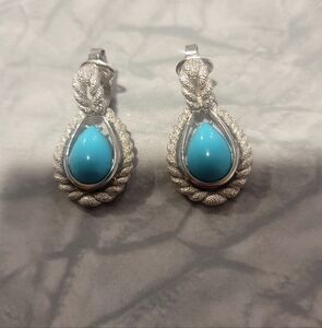 Vintage Avon Silver Tone Clip On Earrings Faux Turquoise Stone Signed